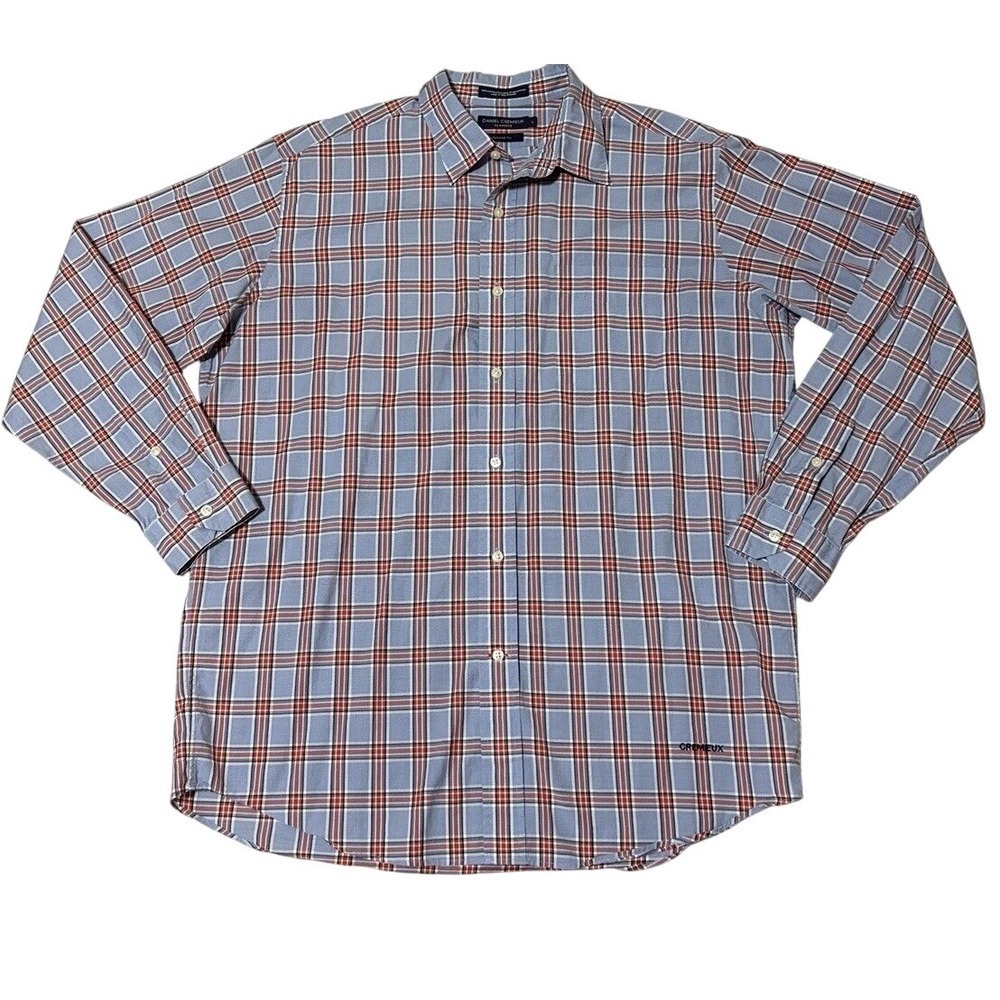 DANIEL CREMIEUX Mens Tailored Fit Plaid Long Sleeve Button Down Shirt Size L